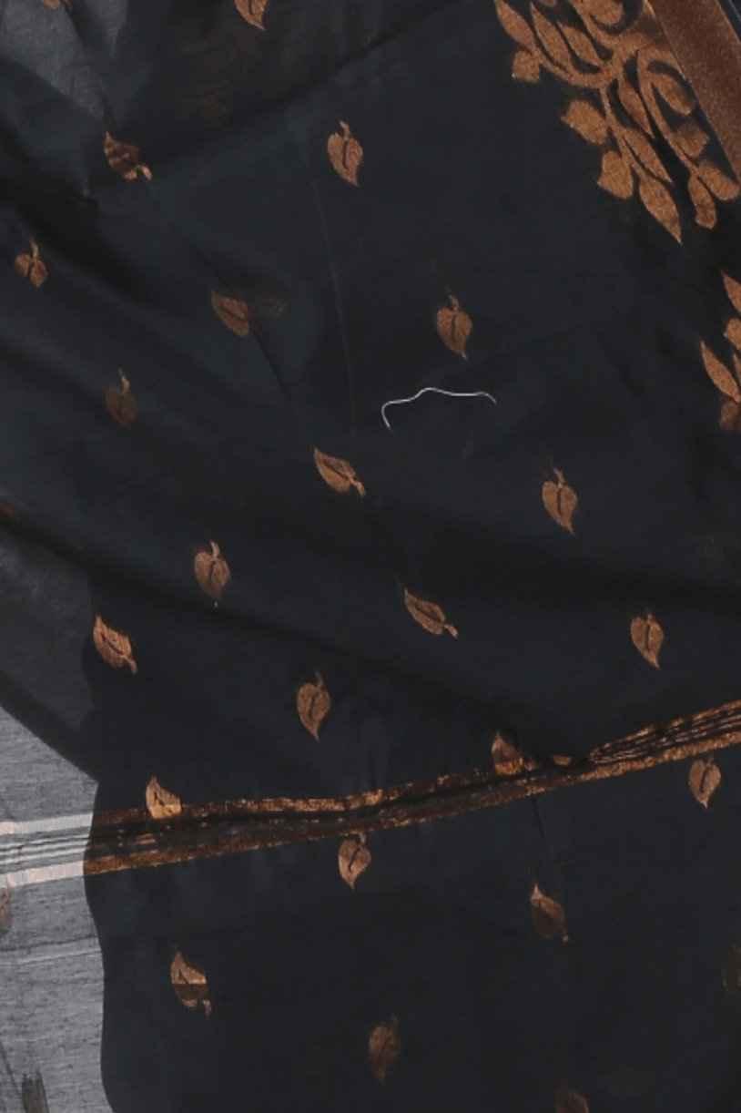 Black Blended Cotton Tina Hand Loom Saree (1212)